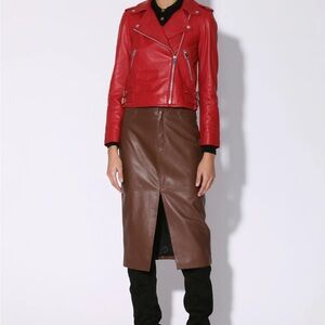 Walter Baker Red Leather Moto Jacket Asymmetrical Zipper